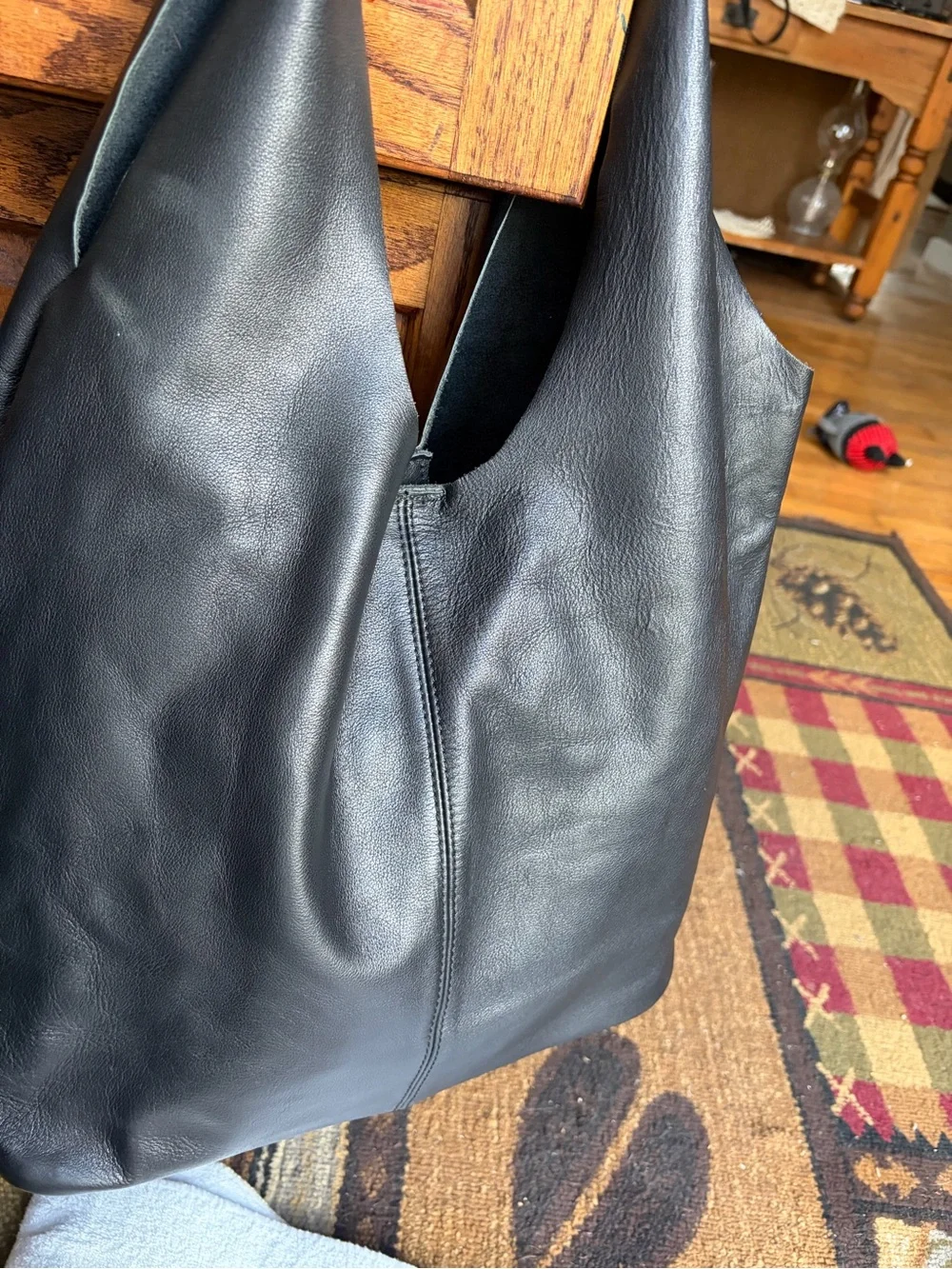 Blofinche Soft Black Leather Tote Bag